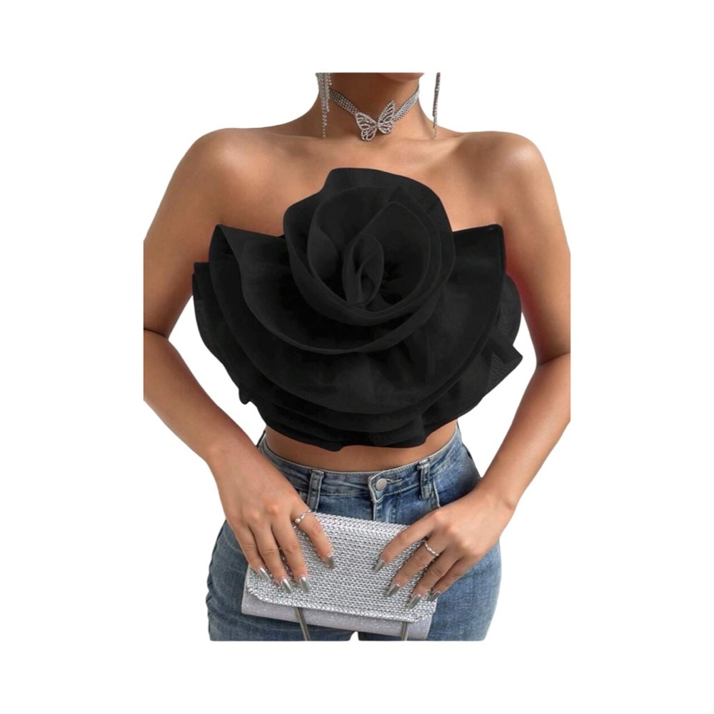 Goth Black Rose Top Medium - Picture 5 of 8